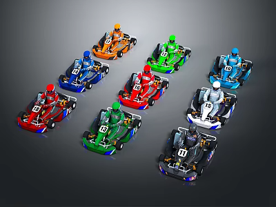 Colorful Go Karts With Various Bright Colors For Track Racing Fun 3d model