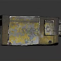 Abandoned Room Featuring Brick Walls Yellow Graffiti Broken Windows Damaged Ceiling And Floor Debris