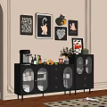 Stylish Functional Sideboard With Coffee Machine Wine Bottles Fruits Vase And Wall Art