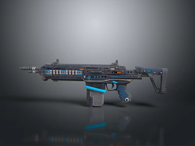 Modern Tactical Assault Rifle With Blue Accents And Futuristic Design Features 3d model