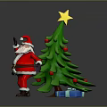 Festive Christmas Scene With Santa Claus Green Tree Star Ornaments And Gift Boxes