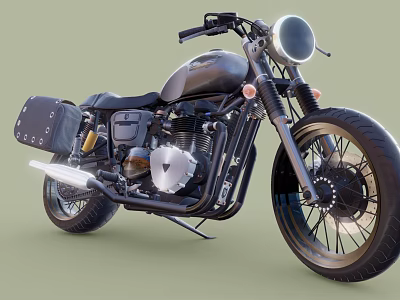 Vintage Black Motorcycle With Spoke Wheels Headlight Exposed Engine And Leather Saddlebag 3d model