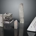 Diverse Shaped Construction Components With Metal Stone Material Textured Surfaces Holes On Black Reflective Surface