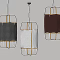 Modern Pendant Lights With Golden Frames And Black Beige Brown Fabric Shades For Home Interior