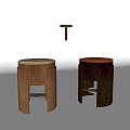 Modern Light And Dark Wooden Stools With Beige Orange Upholstered Seats And Unique Design