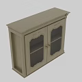 Vintage Wooden Cabinet With Glass Doors And Carved Decorative Rustic Style Storage