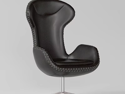 Modern Black Leather Leisure Chair With Stitched Edges And Metal Base 3d model
