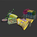 Vintage Yellow Motorcycle With Sidecar Loaded With Colorful Storage Boxes