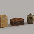 Handwoven Storage Containers Including Square Box Rectangular Chest And Round Basket 3d model