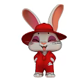 Cute Red Rabbit Cartoon With Red Hat And Outfit Big Ears Smiling Face