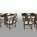 Modern Wooden Dining Table Set With Rectangular Table And Upholstered Chairs 3d model