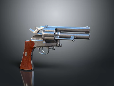 Classic Revolver With Silver Metal Body Brown Wooden Grip And Cylinder Barrel 3d model