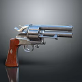 Classic Revolver With Silver Metal Body Brown Wooden Grip And Cylinder Barrel