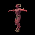 Red Skinned Fantasy Game Movie Character with Ram Horns Muscular Build Spiked Arms Standing Pose
