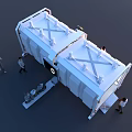 Modern Container Structure With Open Door Motorcycle And People Standing Nearby