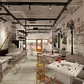 Casual Hotpot Restaurant Interior With Exposed Brick Walls Wooden Tables And Pendant Lights