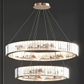 Modern Double Layer Circular Chandelier with Transparent Strips and Warm Lighting in Dark Wall Interior