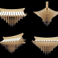 Elegant Traditional Oriental Chandeliers With Wooden Lattice Structure And Eave Shaped Design