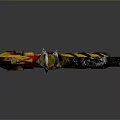 Yellow Metallic Hook With Red Accents And Black Coiled Handle Design