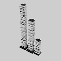 Stacked Books and Magazines with Three Different Height Columns on Black Bases