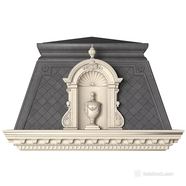Classical Ornate Architectural Component With Arched Frame Urn Ornament And Diamond Pattern Background 3d model 