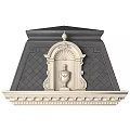 Classical Ornate Architectural Component With Arched Frame Urn Ornament And Diamond Pattern Background