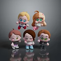 Cartoon Woman Character With Colorful Hairstyles And Outfits In Chibi Style On Reflective Gray Background