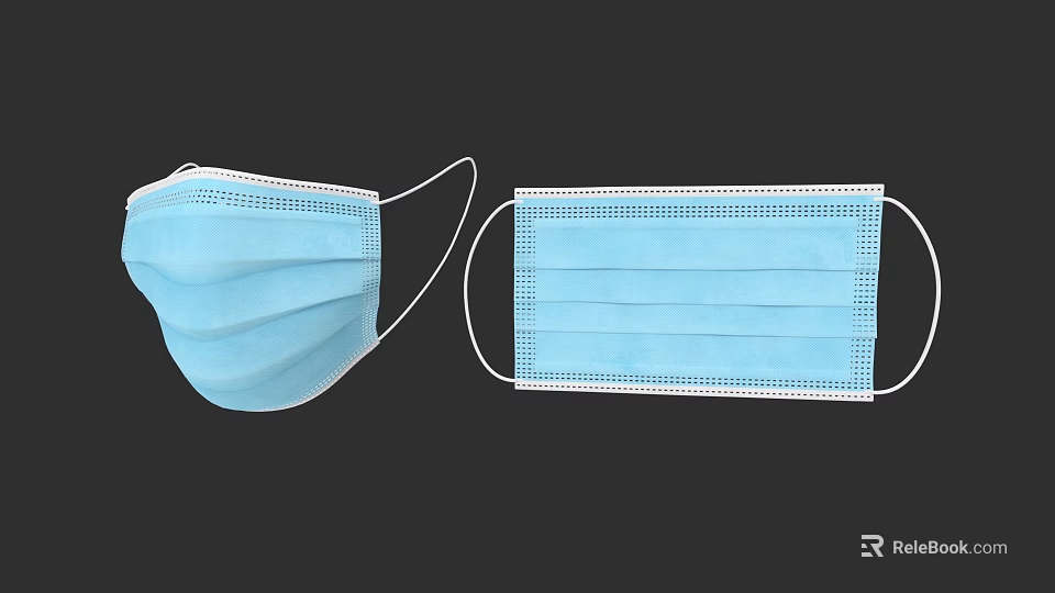 Blue Disposable Surgical Masks With Ear Loops 3D And Flat Design 3d model