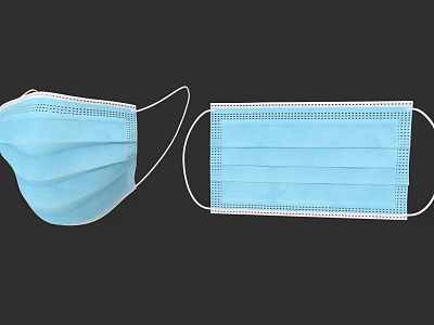 Blue Disposable Surgical Masks With Ear Loops 3D And Flat Design 3d model