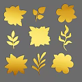 Golden Various Decorative Flowers And Leaves Ornamental Design Elements Set 3d model