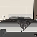 Modern Double Bed With Upholstered Headboard Decorative Pillows And Nightstand Lamp