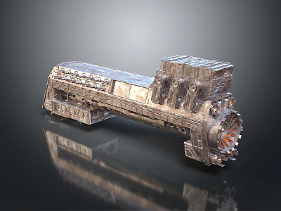 Metallic Sci Fi Mechanical Structure With Complex Components And Reflective Surface 3d model