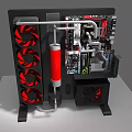 Open Frame Computer Case With Red Fans Liquid Cooling And High Performance Components 3d model