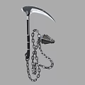 Black Handle Scythe Weapon With Curved Silver Blade Attached Chain And Spiked Weight