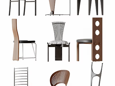 Dining Chairs With Various Designs Wooden Metal Frames And Unique Backrest Styles 3d model