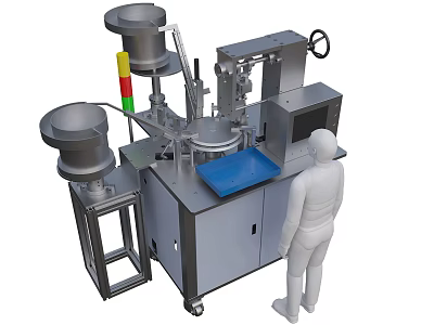Industrial Automated Equipment With Dual Hoppers Control Panel Blue Platform And Human Operator Model 3d model
