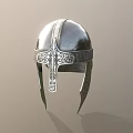 Silver Vintage Helmet With Ornate Carved Patterns And Shiny Metallic Finish