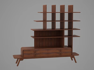 Wooden Decorative Cabinet With Multiple Shelves Drawers And Modern Geometric Structure 3d model