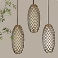 Bamboo Hanging Lanterns With Diamond Weave Design And Warm Yellow Glow