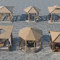 Various Wooden Gazebo Designs With Hexagonal Octagonal And Circular Roofs On Stone Paved Ground