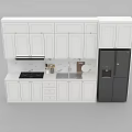 Modern White Kitchen Cabinets With Countertop Sink Stove Fridge And Interior Design