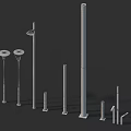 Various Modern Outdoor Lights With Different Heights And Designs For Illumination