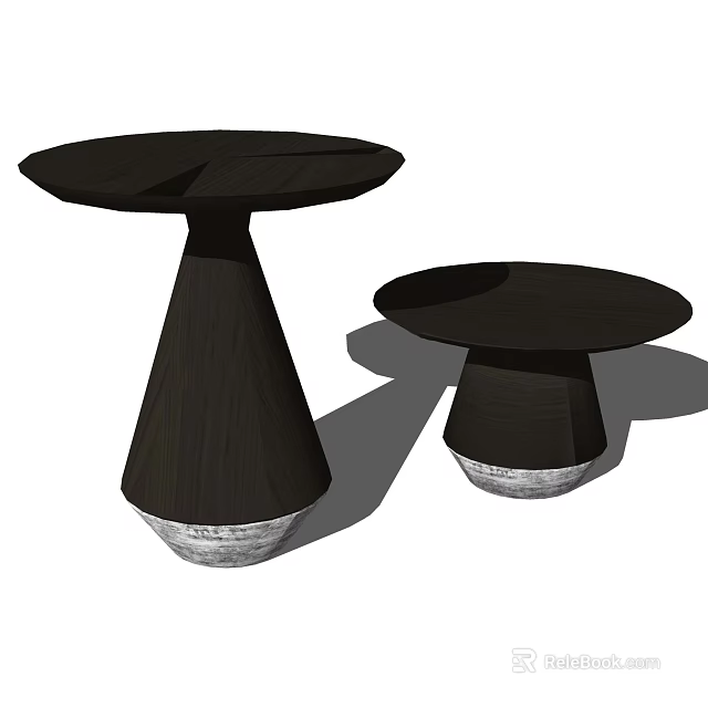 Two Round Dark Wood Coffee Tables With Marble Base Modern Design 3d model