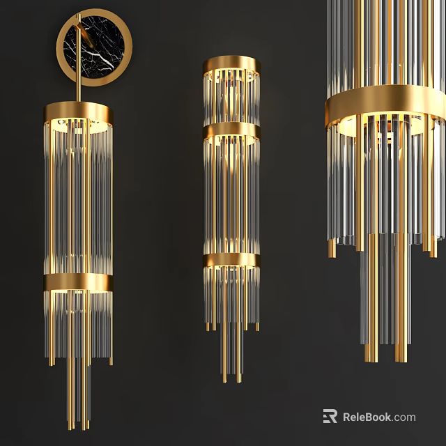 Elegant Modern Gold Frame Wall Lamps With Glass Strips For Interior Decoration 3d model 
