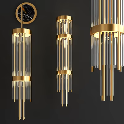 Elegant Modern Gold Frame Wall Lamps With Glass Strips For Interior Decoration 3d model