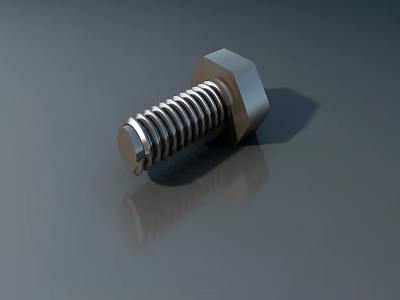 Detailed Metal Bolt Sculpture With Hexagonal Head And Threads On Gray Surface 3d model