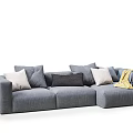 Modern Gray Sectional Sofa With Neutral Toned Pillows And Soft Throw Blanket 3d model