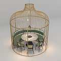 Multi person Sofa Inside Rattan Birdcage Structure With Round Table And Chairs 3d model