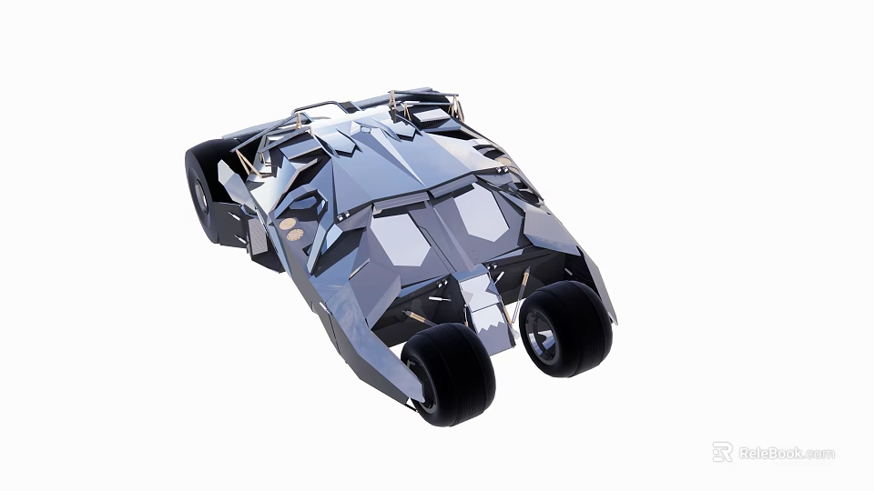 Futuristic Angular Metallic Car With Black Tires And Aggressive Design 3d model 