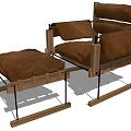 Simple Design Leisure Chair With Wooden Frame Brown Cushion And Matching Ottoman